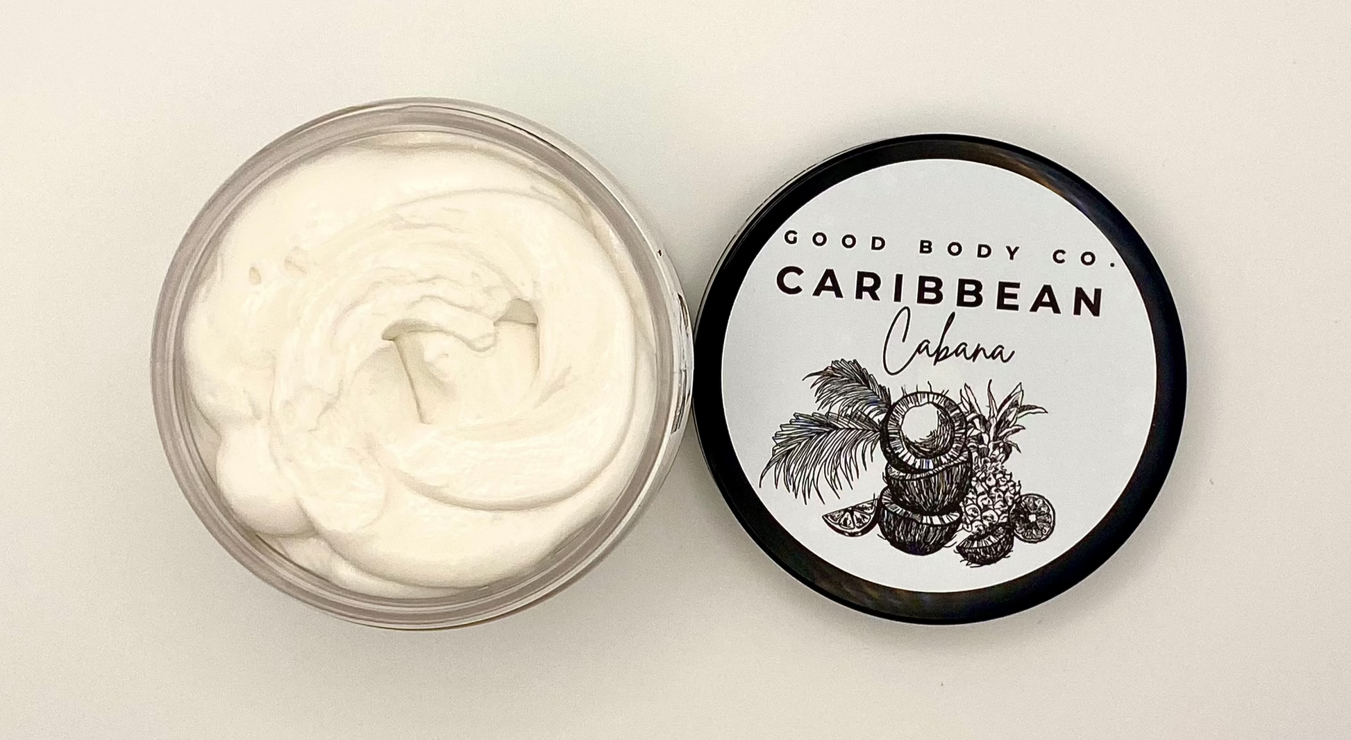 Whipped tropical body butter with coconut and pineapple scent for soft, smooth, glowing skin