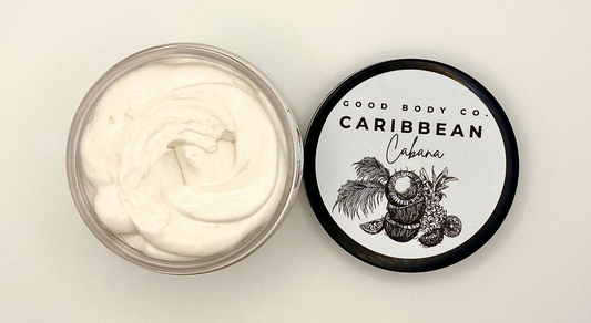 Whipped tropical body butter with coconut and pineapple scent for soft, smooth, glowing skin