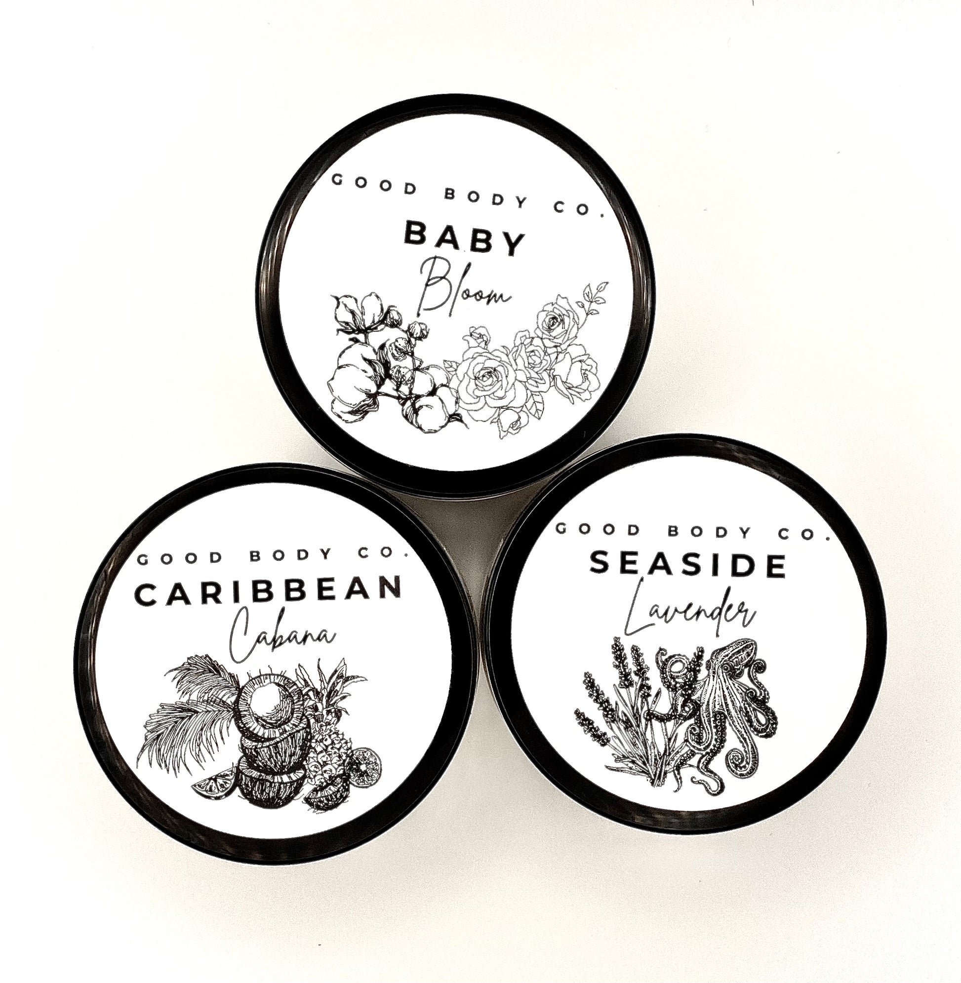 Whipped body butter trio with floral, tropical, and lavender scents for soft, glowing hydrated skin